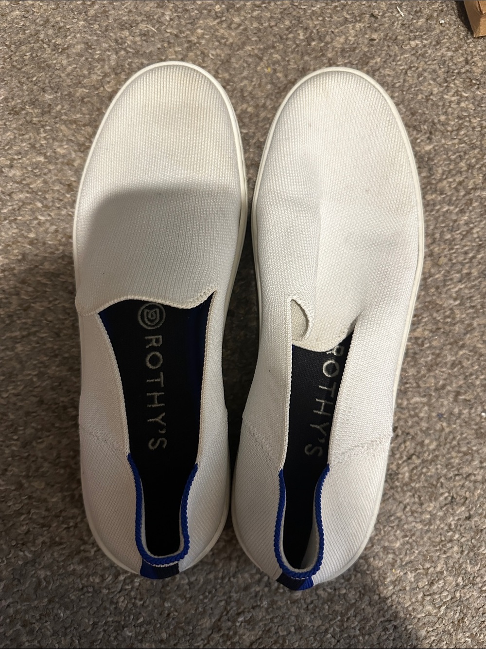 Rothy's White Slip-On Knit Loafers with Navy Insole Detail